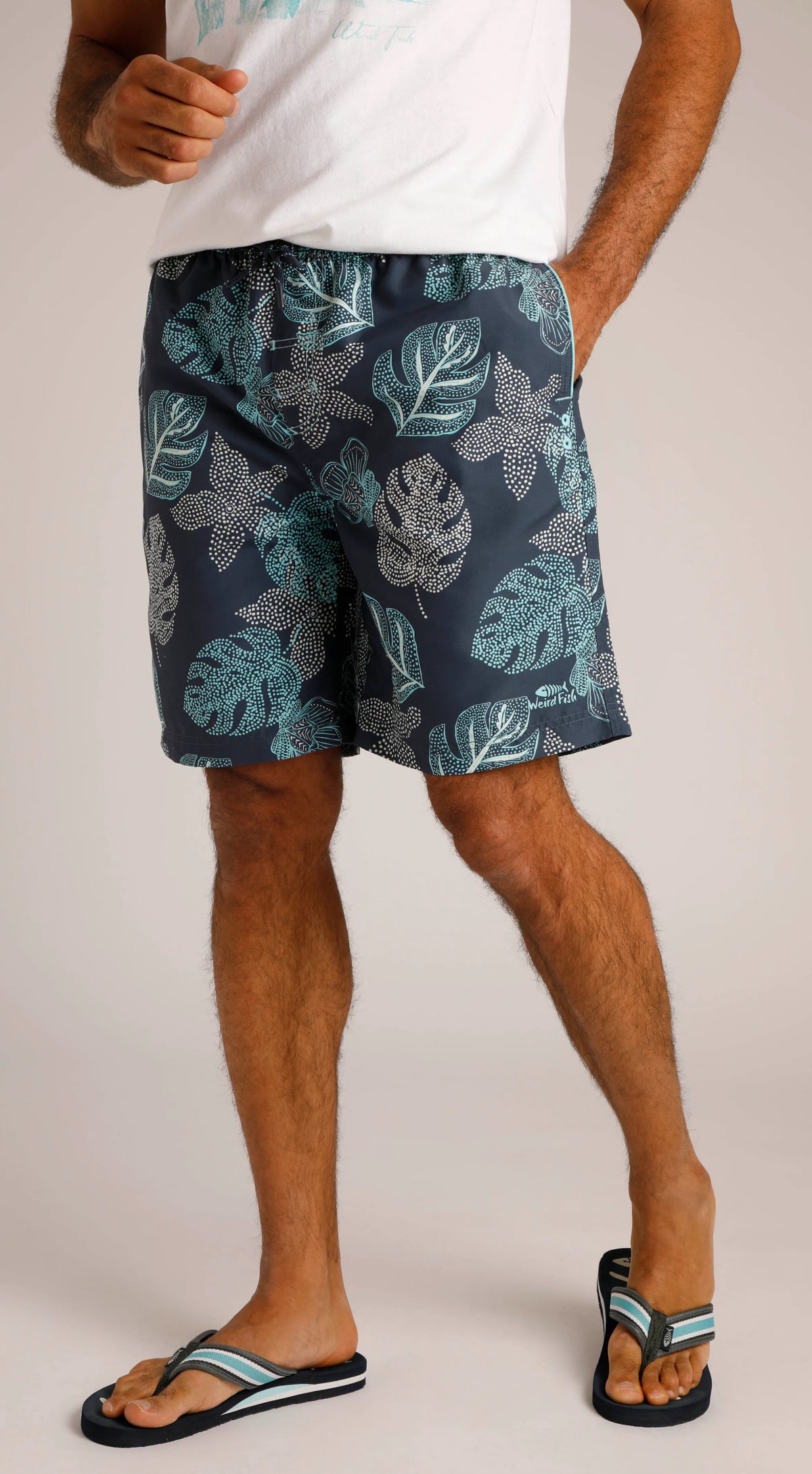 Weird Fish Mens Marina Printed Board Shorts - Navy / Leaf Print
