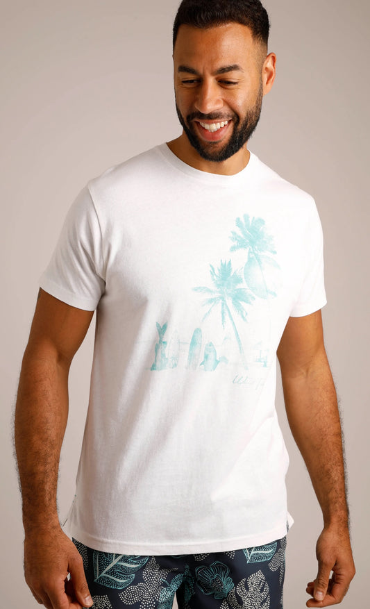 Weird Fish Mens Shoreline Linen Rich Printed Tee - Marshmallow White