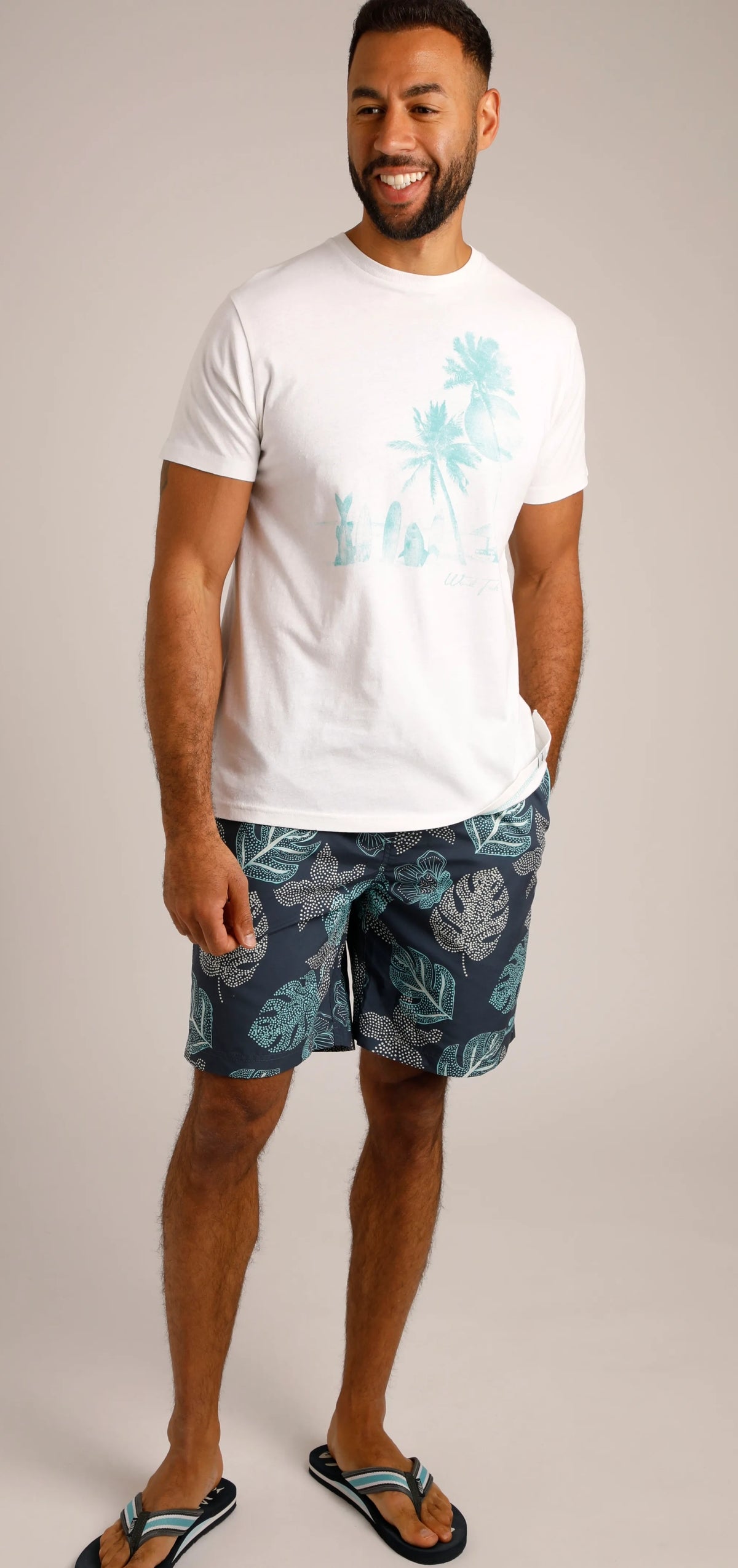 Weird Fish Mens Shoreline Linen Rich Printed Tee - Marshmallow White