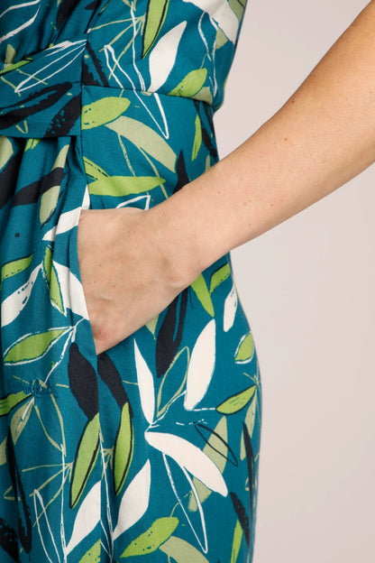 Weird Fish Womens Roxi Culotte Jumpsuit - Deep Sea Blue / Leaf Print