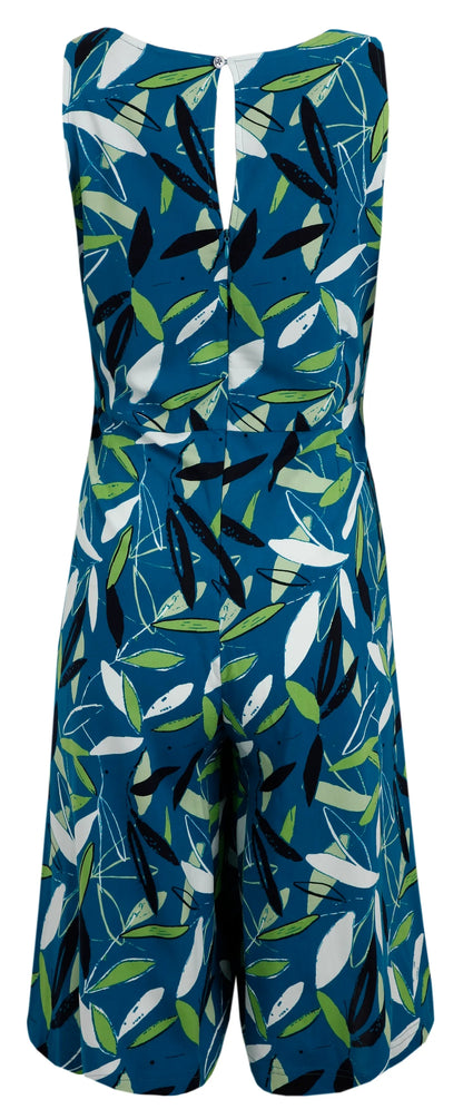 Weird Fish Womens Roxi Culotte Jumpsuit - Deep Sea Blue / Leaf Print