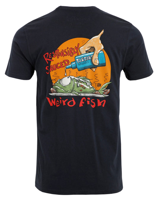 Weird Fish Mens 'Responsibly Sauced' Printed Tee - Navy