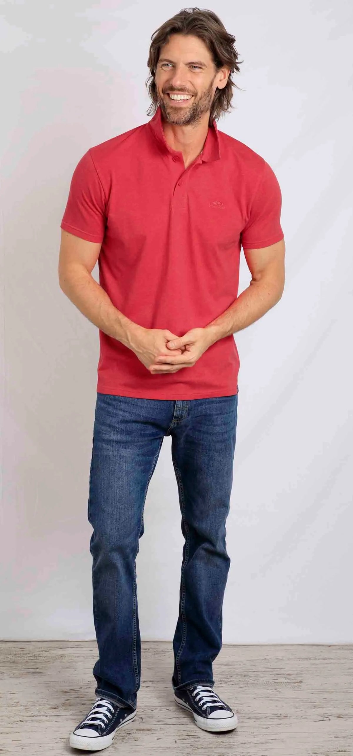 Men's plain jersey Jetstream polo shirt from Weird Fish in Radical Red.