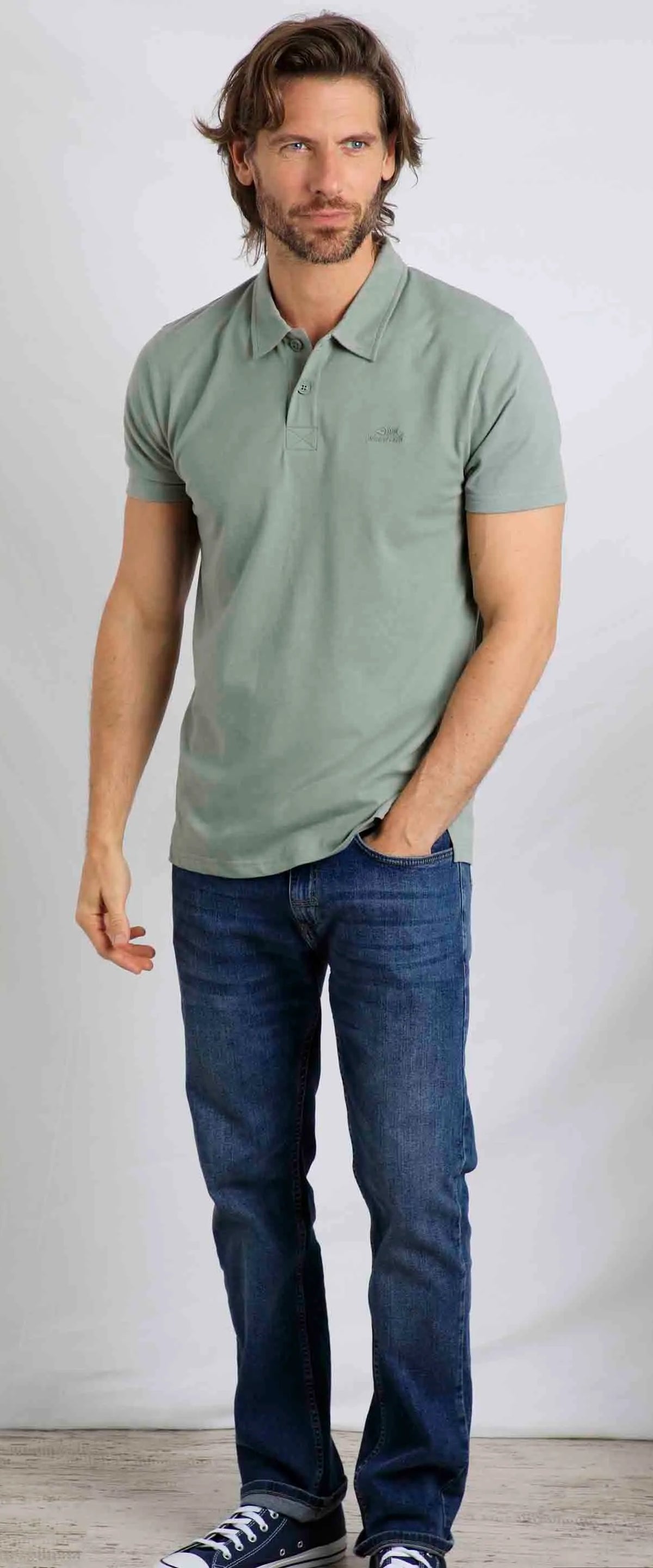 Men's two button neckline Jetstream polo shirt from Weird Fish in Shadow.