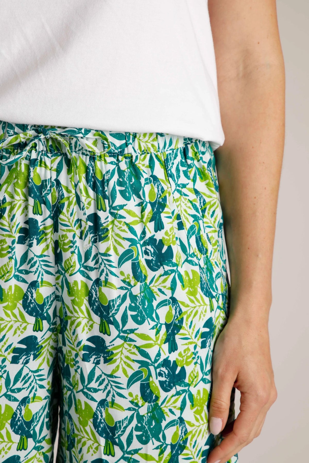 Weird Fish Womens Sundance Viscose Printed Shorts - Kiwi Green / Leaf & Bird Print