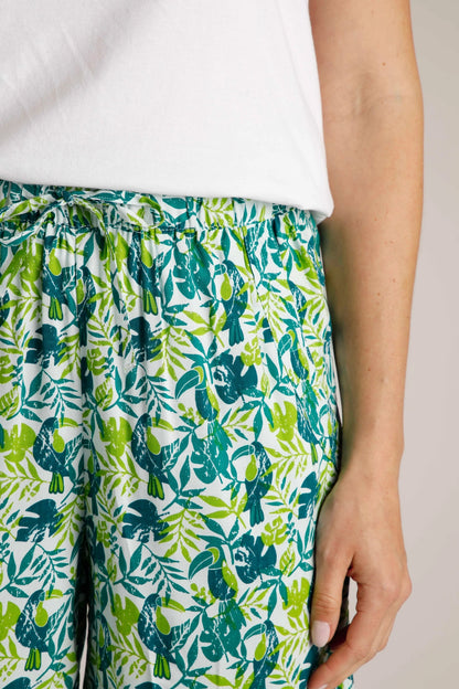 Weird Fish Womens Sundance Viscose Printed Shorts - Kiwi Green / Leaf & Bird Print