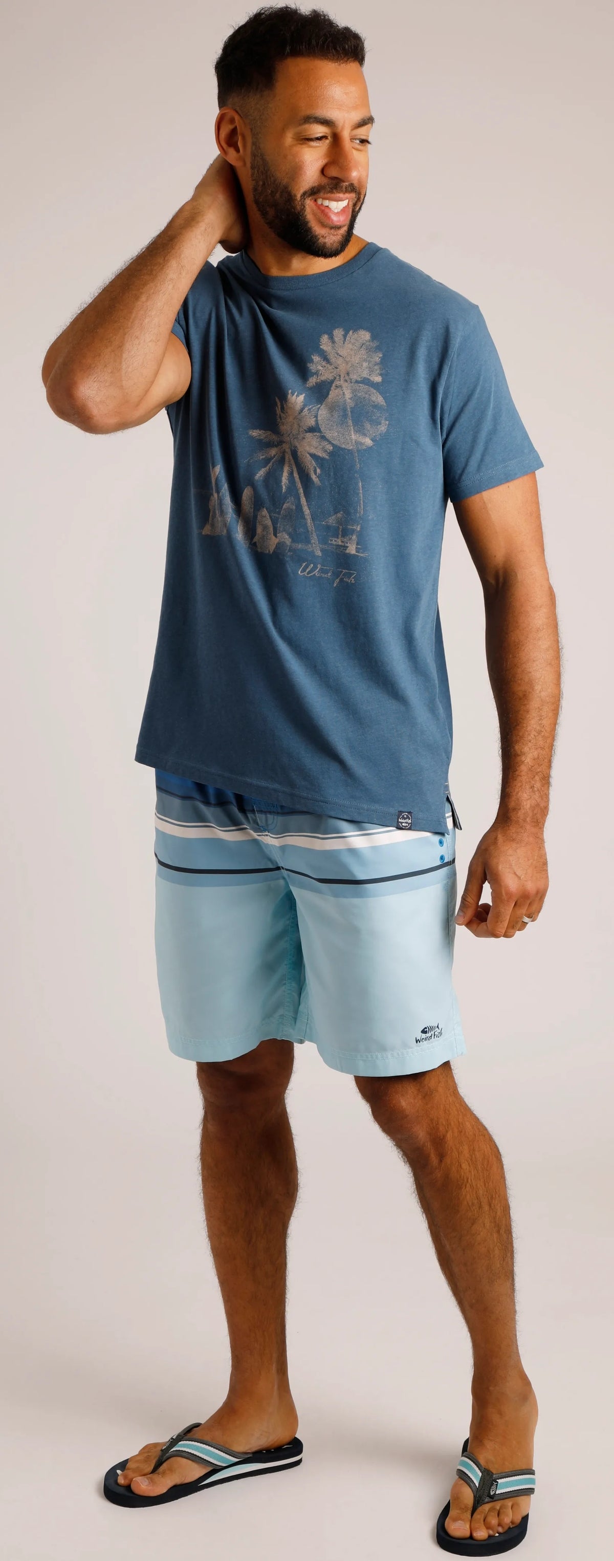 Weird Fish Mens Lucknow Printed Stripe Board Shorts - Blue Sapphire