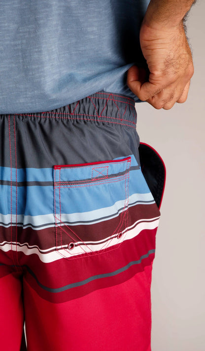 Weird Fish Mens Lucknow Printed Stripe Board Shorts - Garnet Red
