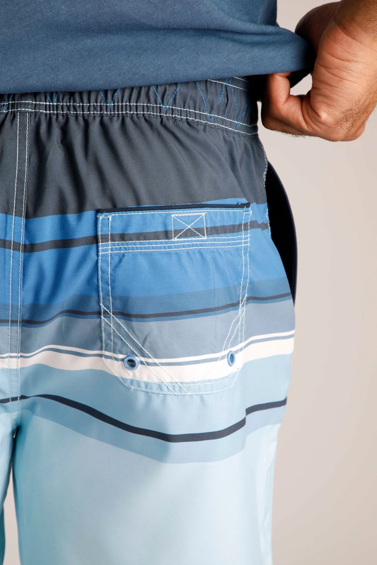 Weird Fish Mens Lucknow Printed Stripe Board Shorts - Blue Sapphire
