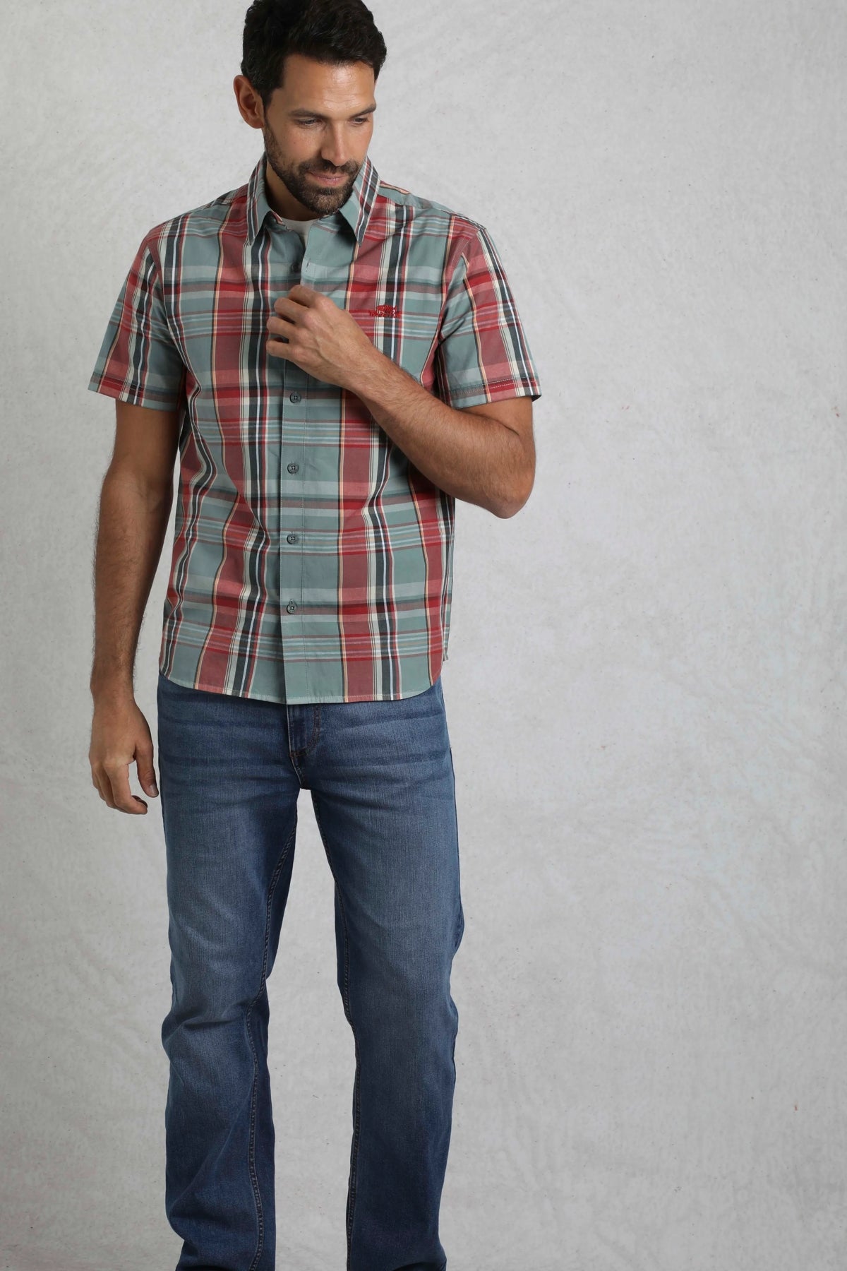 Weird Fish Mens Judd Short Sleeve Check Shirt - Mineral Blue