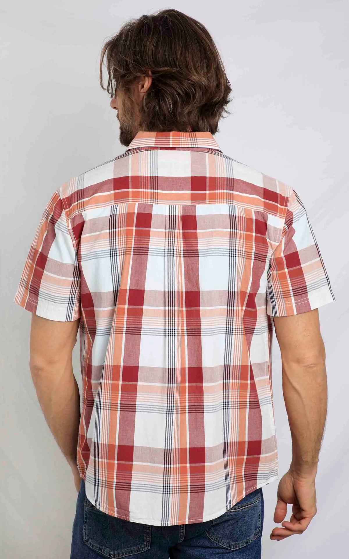 A men's short sleeve check pattern Judd shirt from Weird Fish in Chilli Red.
