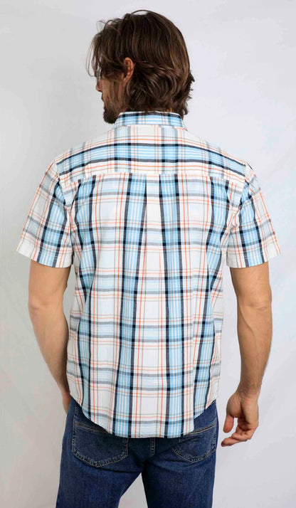 A men's short sleeve check pattern Judd shirt from Weird Fish in Ecru.