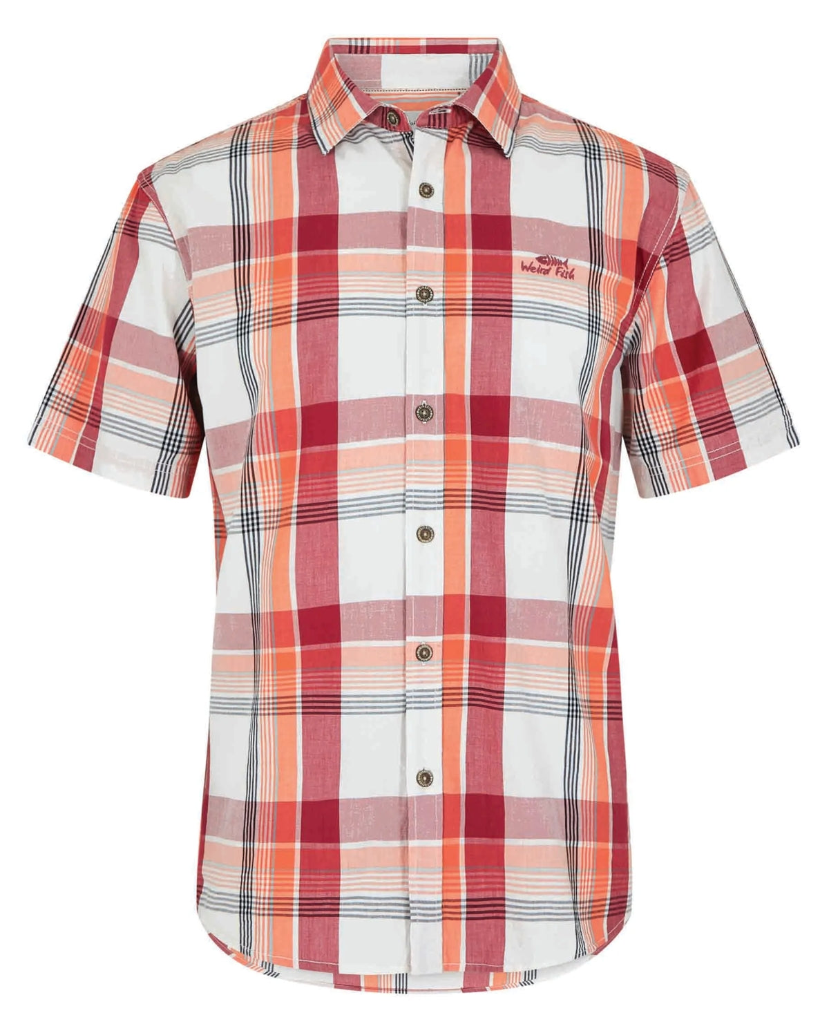 Weird Fish men's short sleeve Judd Chilli Red check pattern shirt.