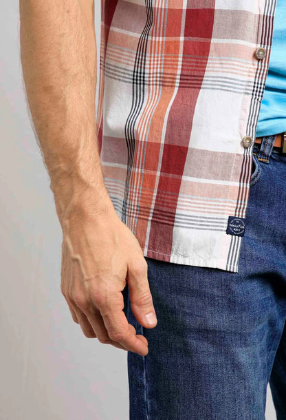 Chilli Red check patterned short sleeve Judd shirt from Weird Fish.