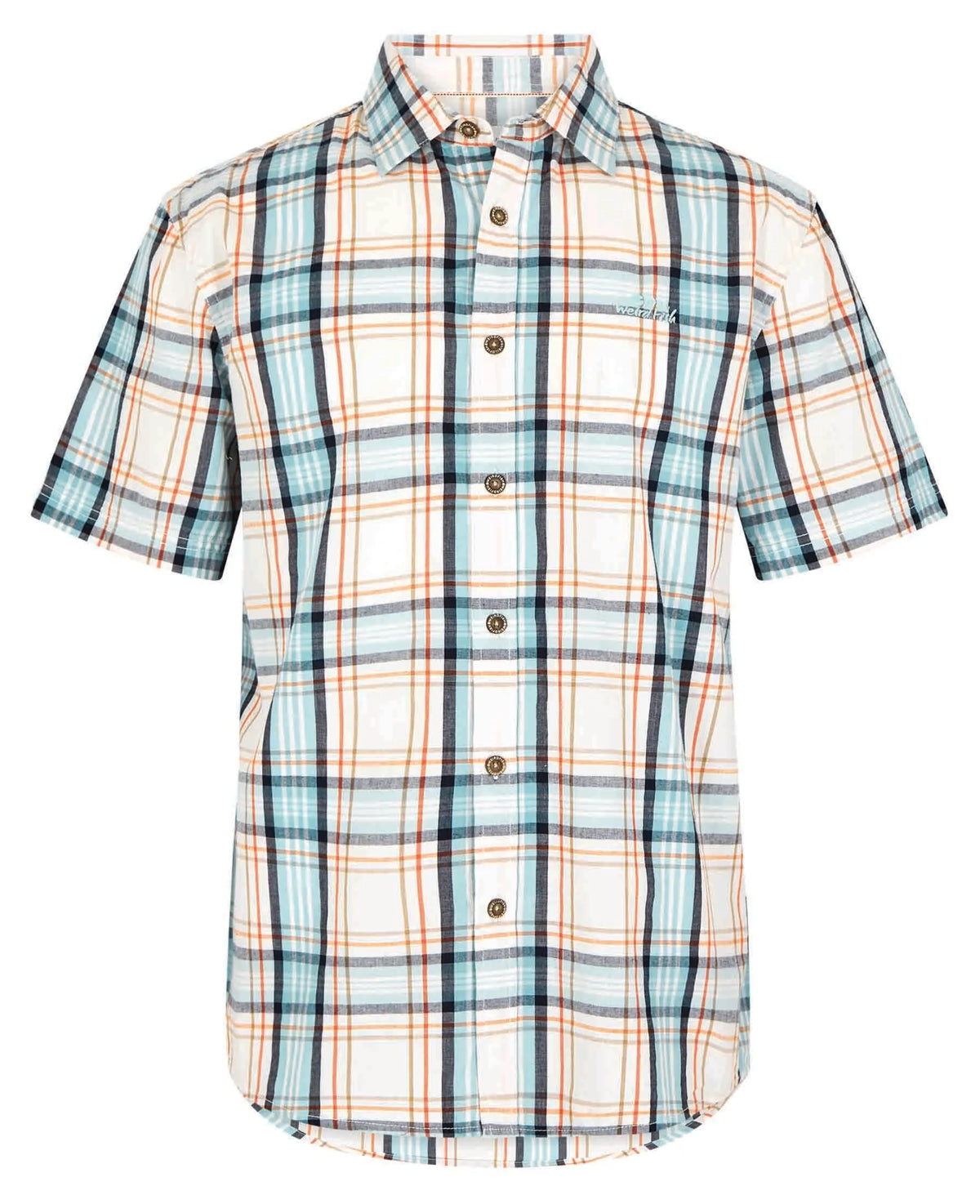 Weird Fish men's short sleeve Judd Ecru check pattern shirt.