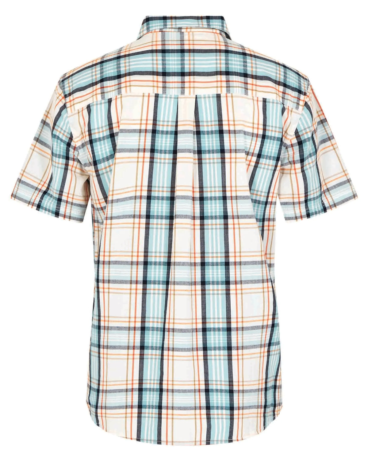 Men's check patterned Judd short sleeve shirt from Weird Fish in ecru with an orange and blue pattern.