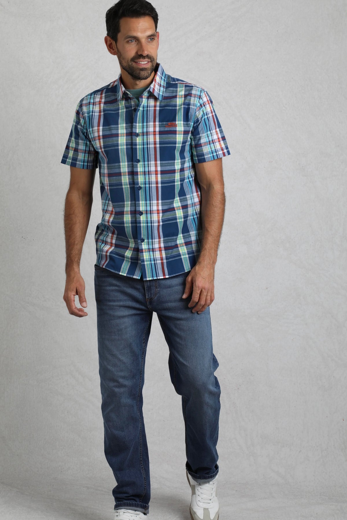 Weird Fish Mens Judd Short Sleeve Check Shirt - Estate Blue
