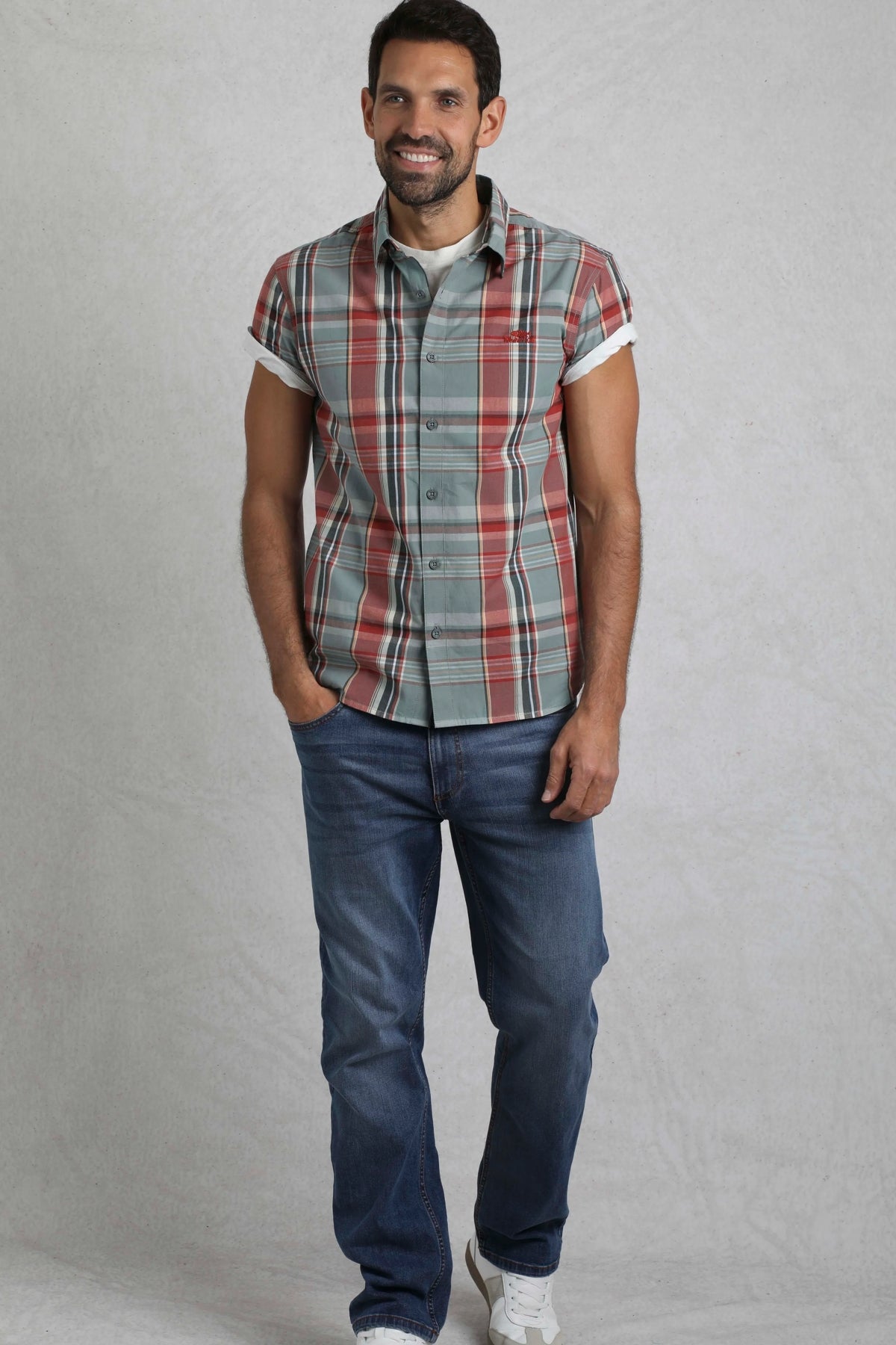 Weird Fish Mens Judd Short Sleeve Check Shirt - Mineral Blue