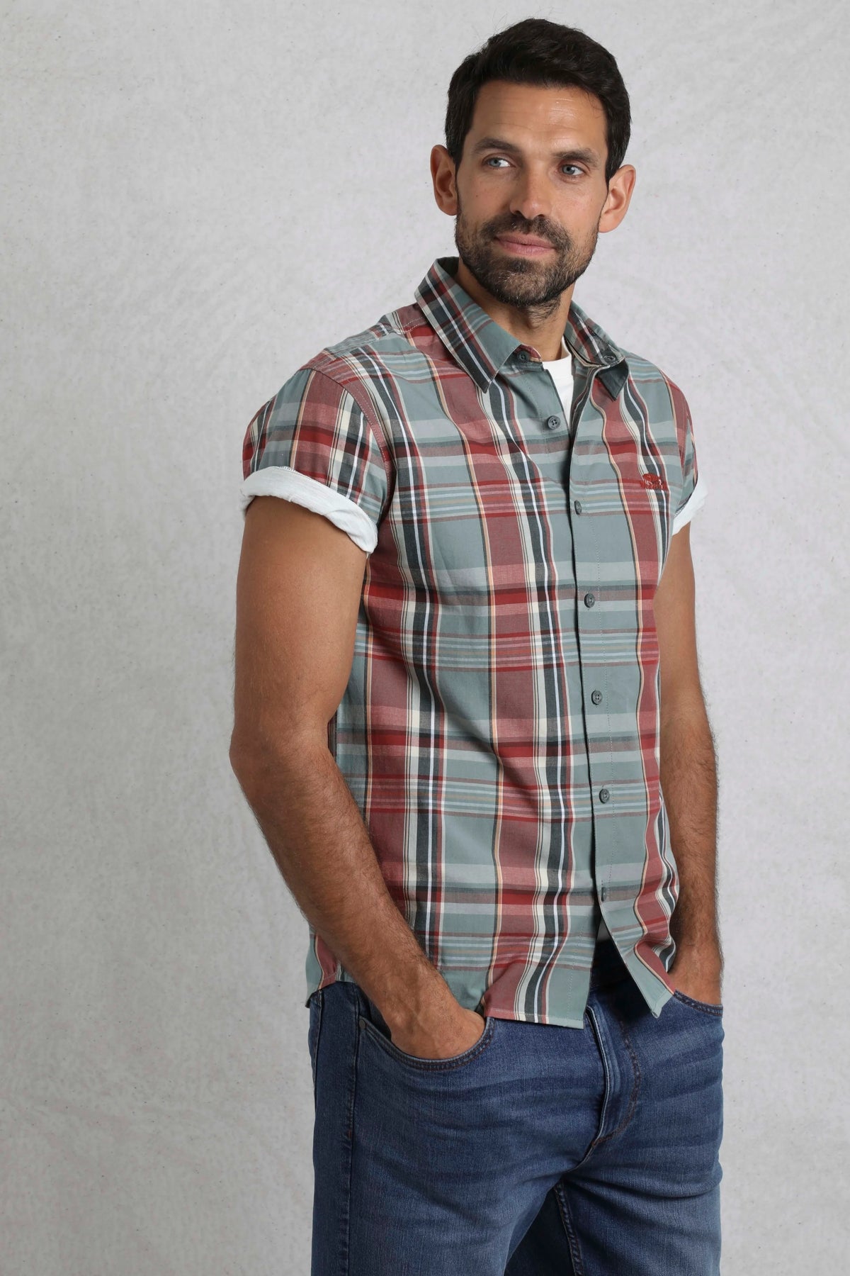 Weird Fish Mens Judd Short Sleeve Check Shirt - Mineral Blue