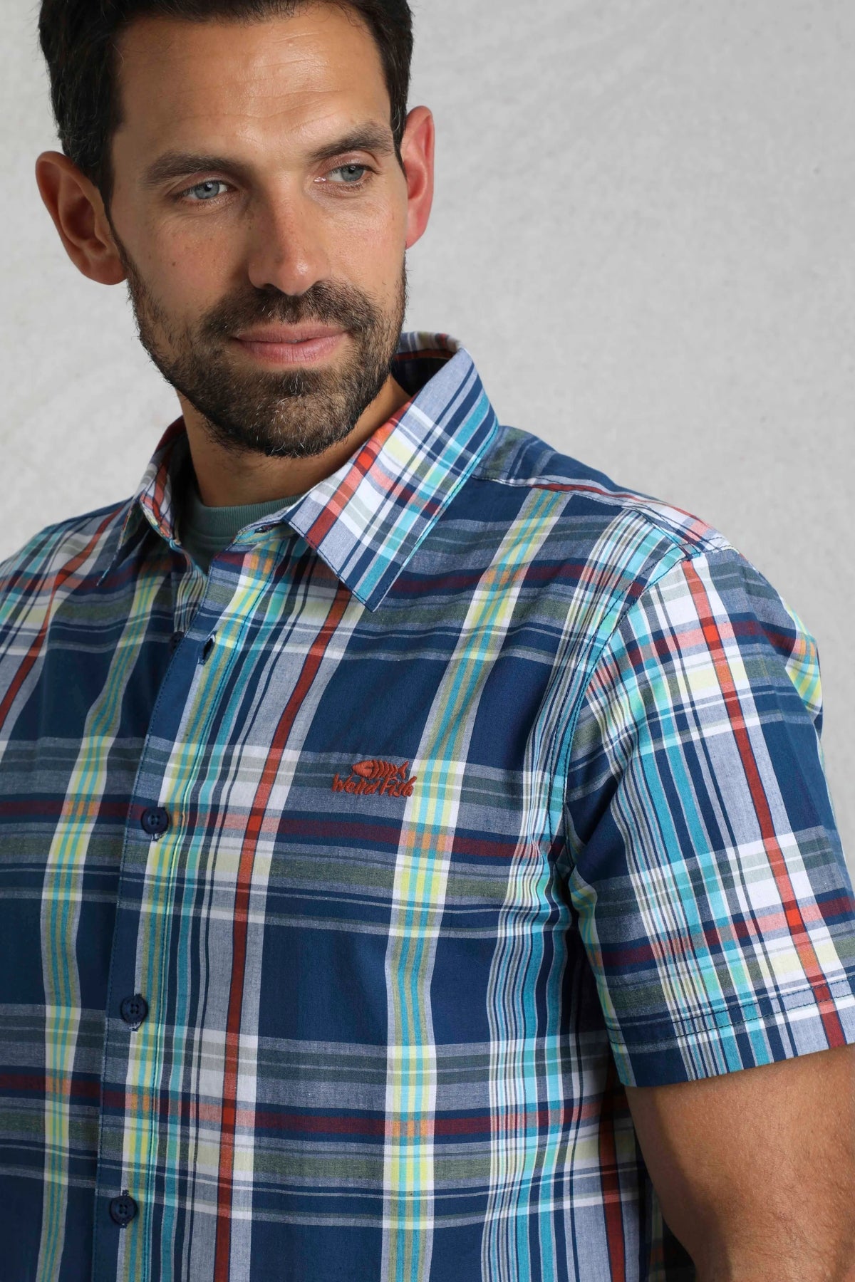 Weird Fish Mens Judd Short Sleeve Check Shirt - Estate Blue