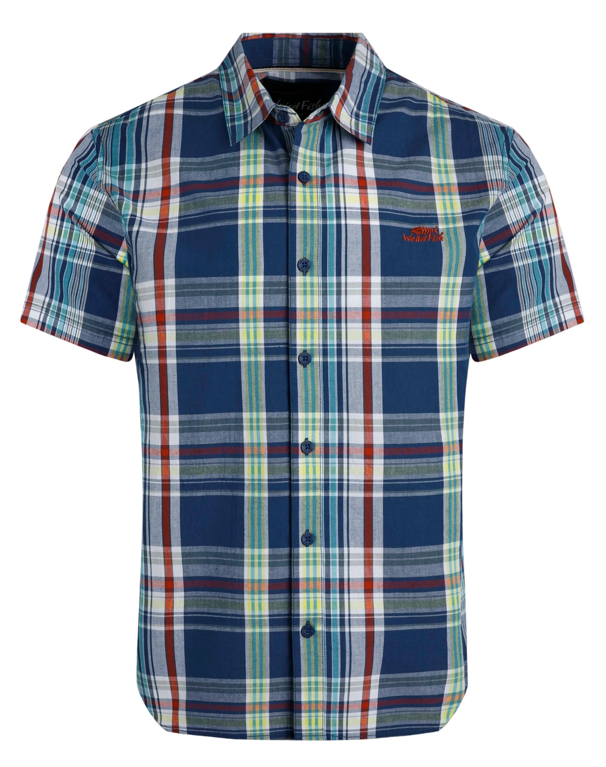 Weird Fish Mens Judd Short Sleeve Check Shirt - Estate Blue
