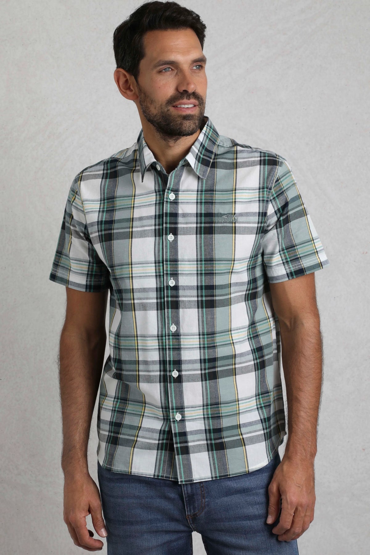 Weird Fish Mens Judd Short Sleeve Check Shirt - Dusty White