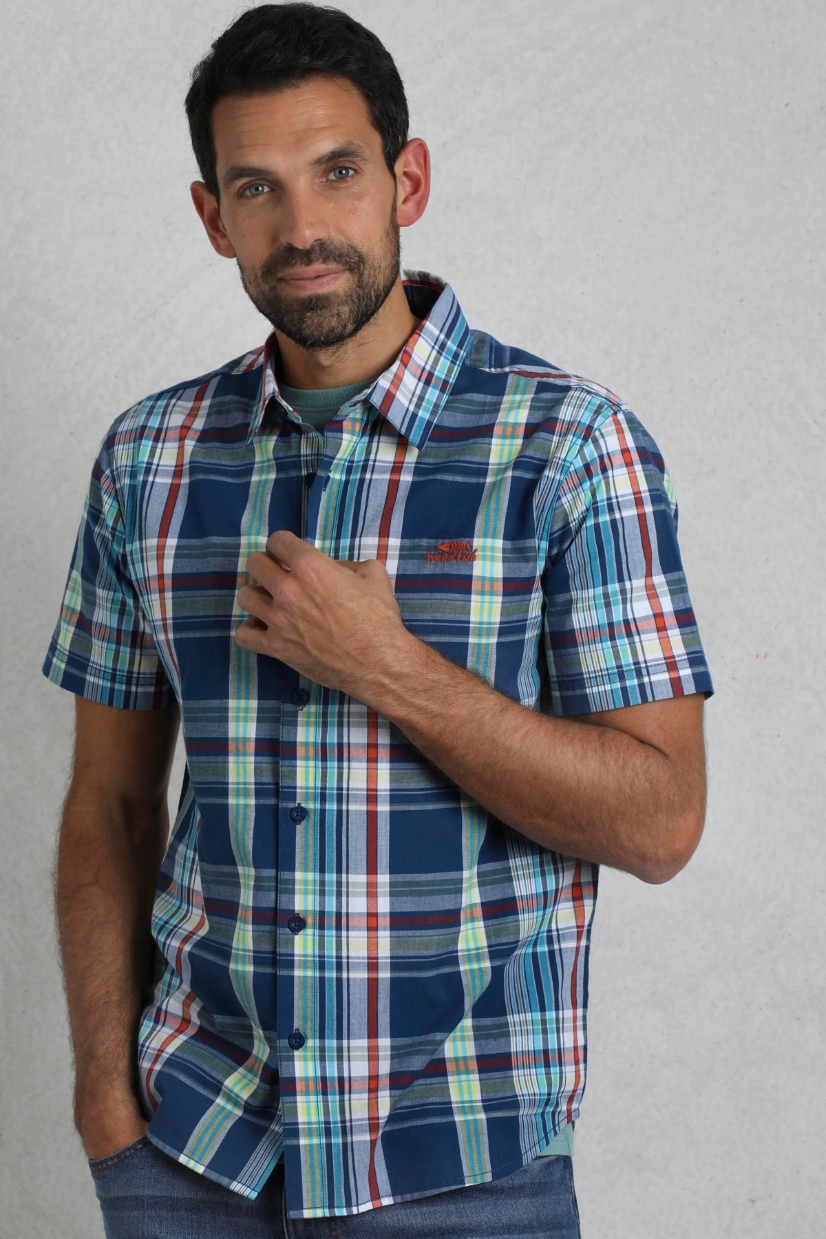Weird Fish Mens Judd Short Sleeve Check Shirt - Estate Blue