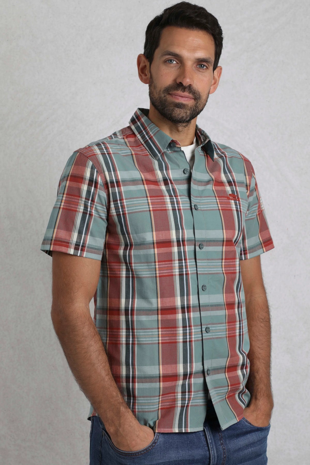 Weird Fish Mens Judd Short Sleeve Check Shirt - Mineral Blue