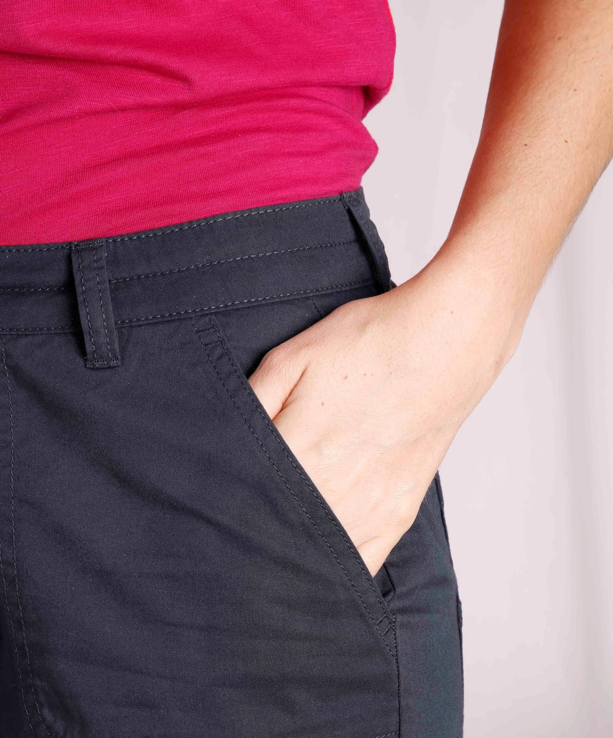 Weird Fish women's navy Rhae cargo shorts with hip pockets.