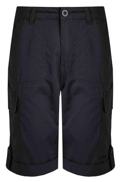Weird Fish women's Navy knee length Rhae cargo shorts.