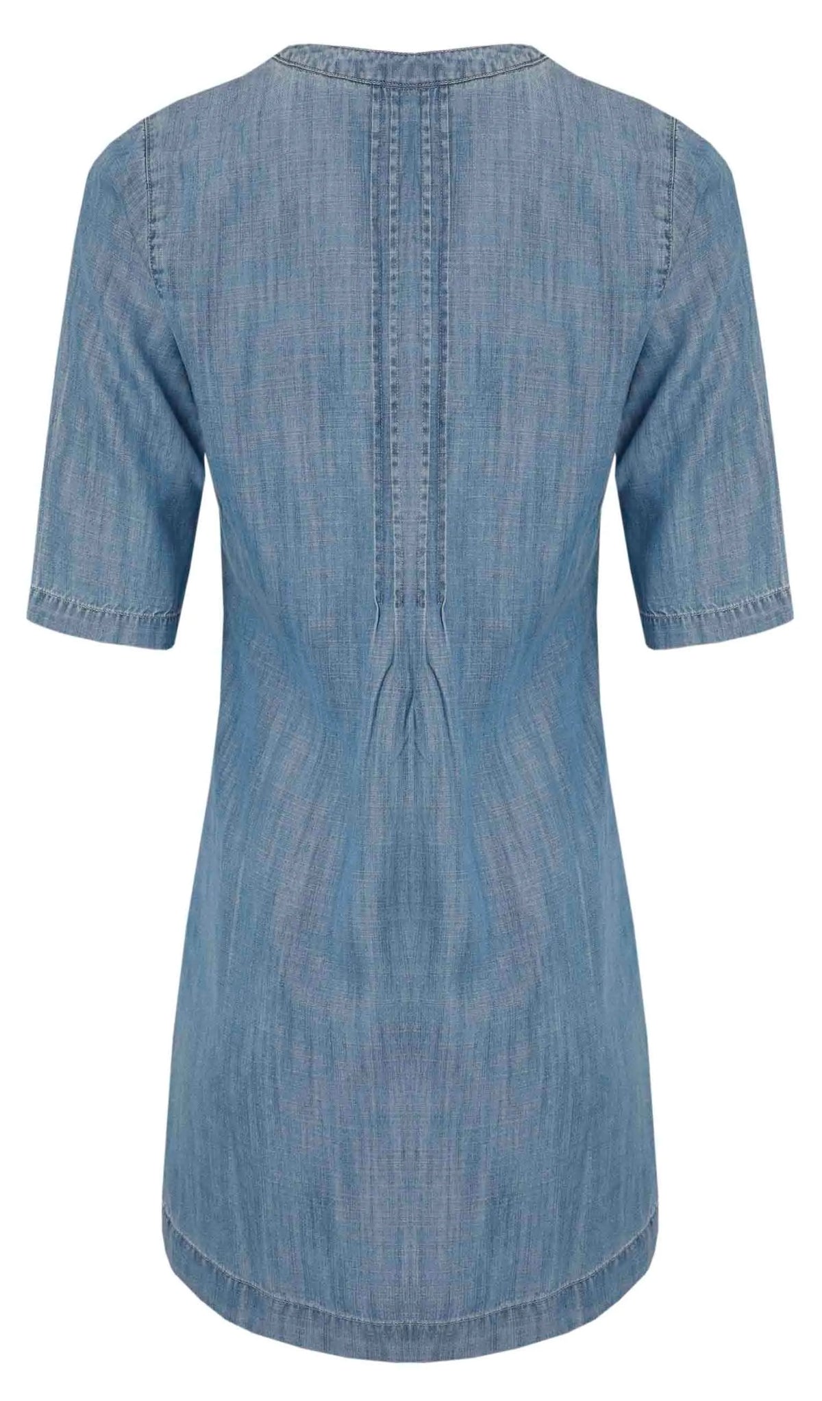 Denim Blue women's Moa Tencel tunic from Weird Fish with pintuck back detail.