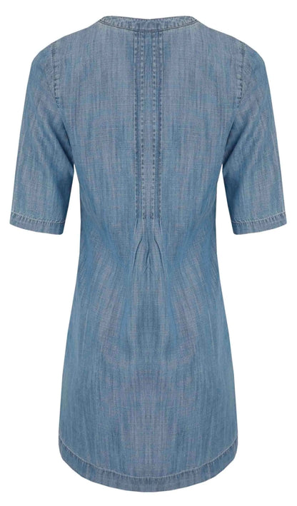 Denim Blue women's Moa Tencel tunic from Weird Fish with pintuck back detail.
