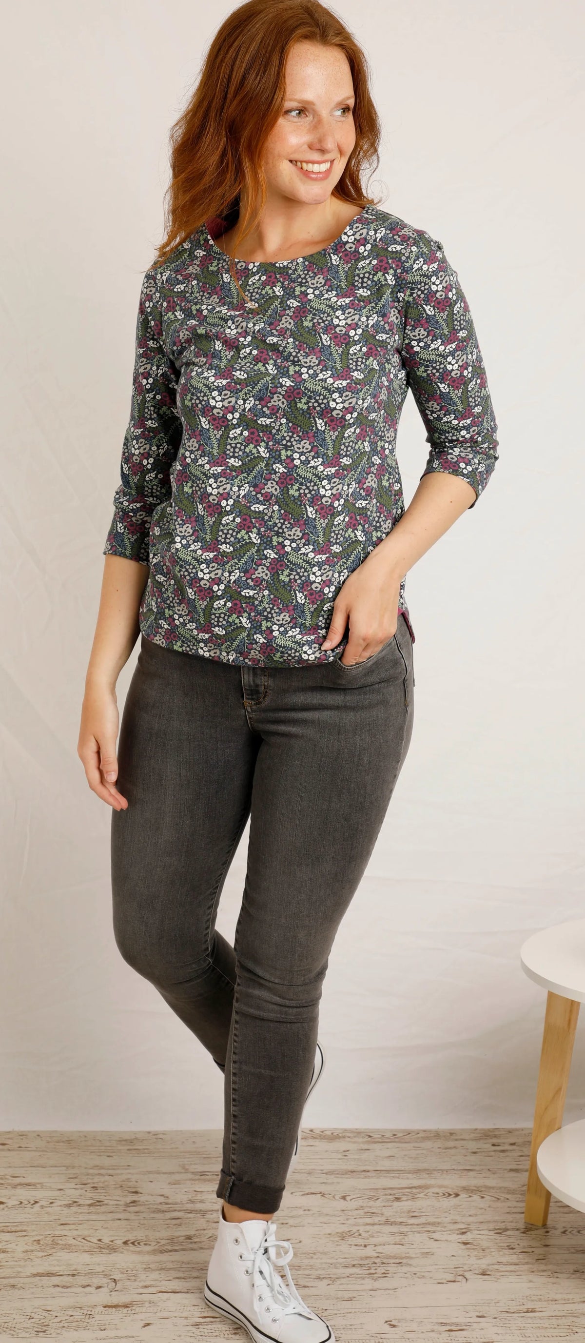 Weird Fish Womens 'Pinto' Floral Print Tee - Navy