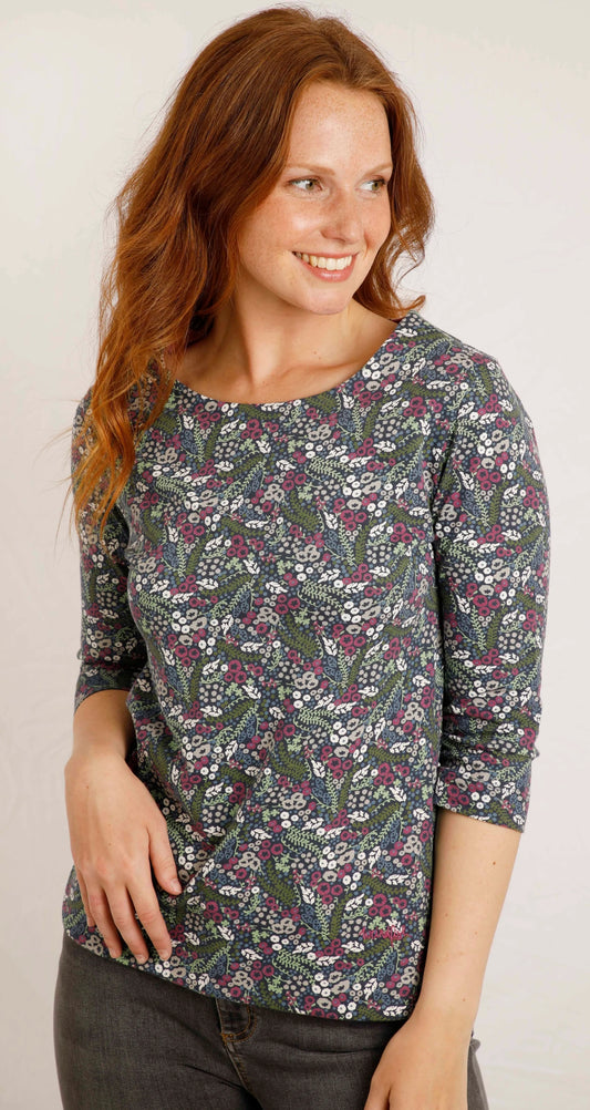 Weird Fish Womens 'Pinto' Floral Print Tee - Navy