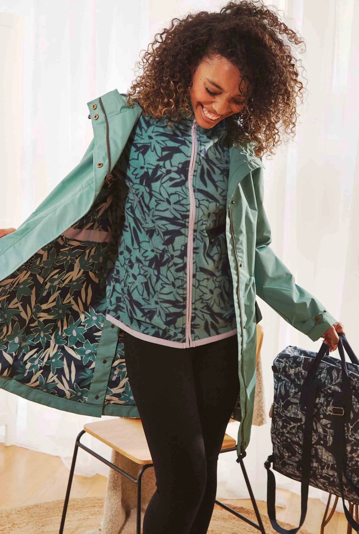 Weird Fish Womens Rochelle Floral Print Full Zip Micro Fleece - Dark Jade