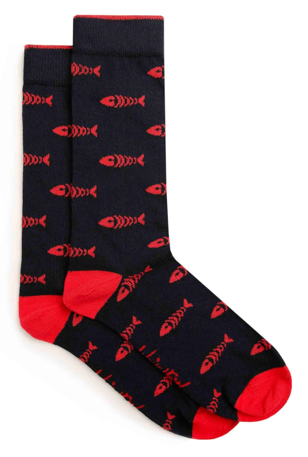 Men's Weird Fish Ronan red fishbone pattern socks.