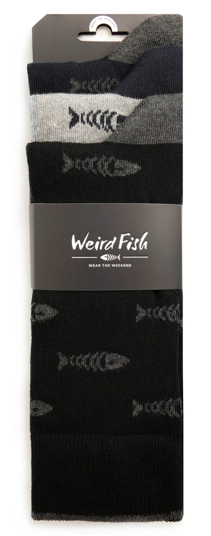 Weird Fish Mens 'Ronan' 3 Pack Socks - Grey