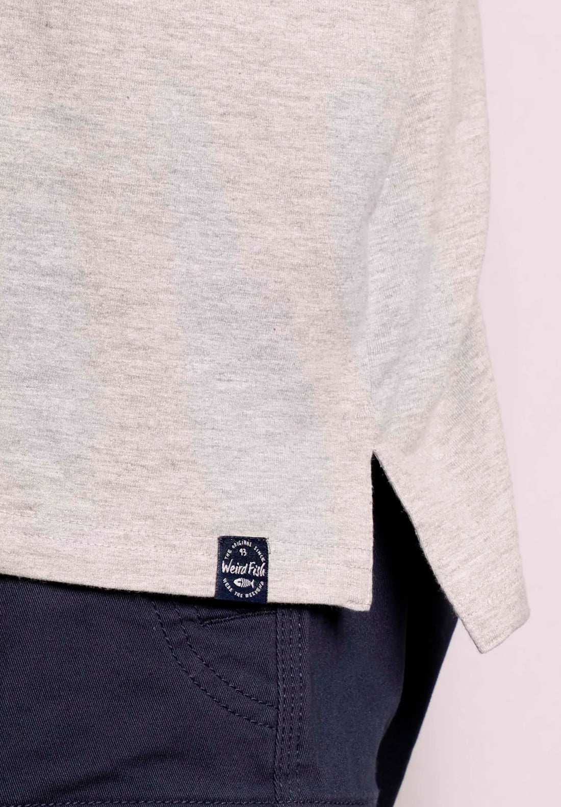 Weird Fish men's Albury polo shirt in Sky Blue and Grey with hem logo label.