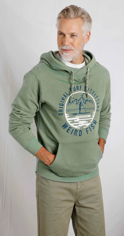 Weird Fish men's Bryant paddleboarder printed pop over hoodie in Pistachio Green.