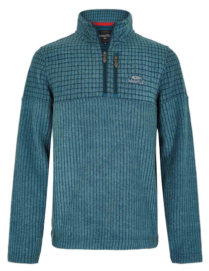 Weird Fish men's grid and stripe textured Longmont 1/4 zip fleece in Deep Sea Blue.