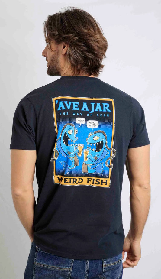 Weird Fish men's short sleeve Hey Ave a Jar printed Avatar themed tee in navy.