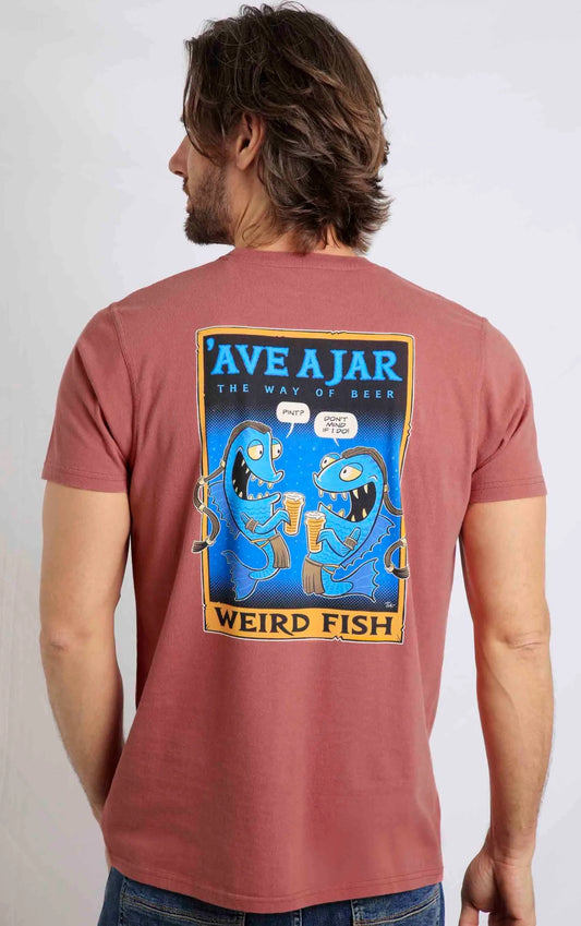 Weird Fish men's Ave a Jar printed Avatar: The Way of Water themed tee in Rosewood.