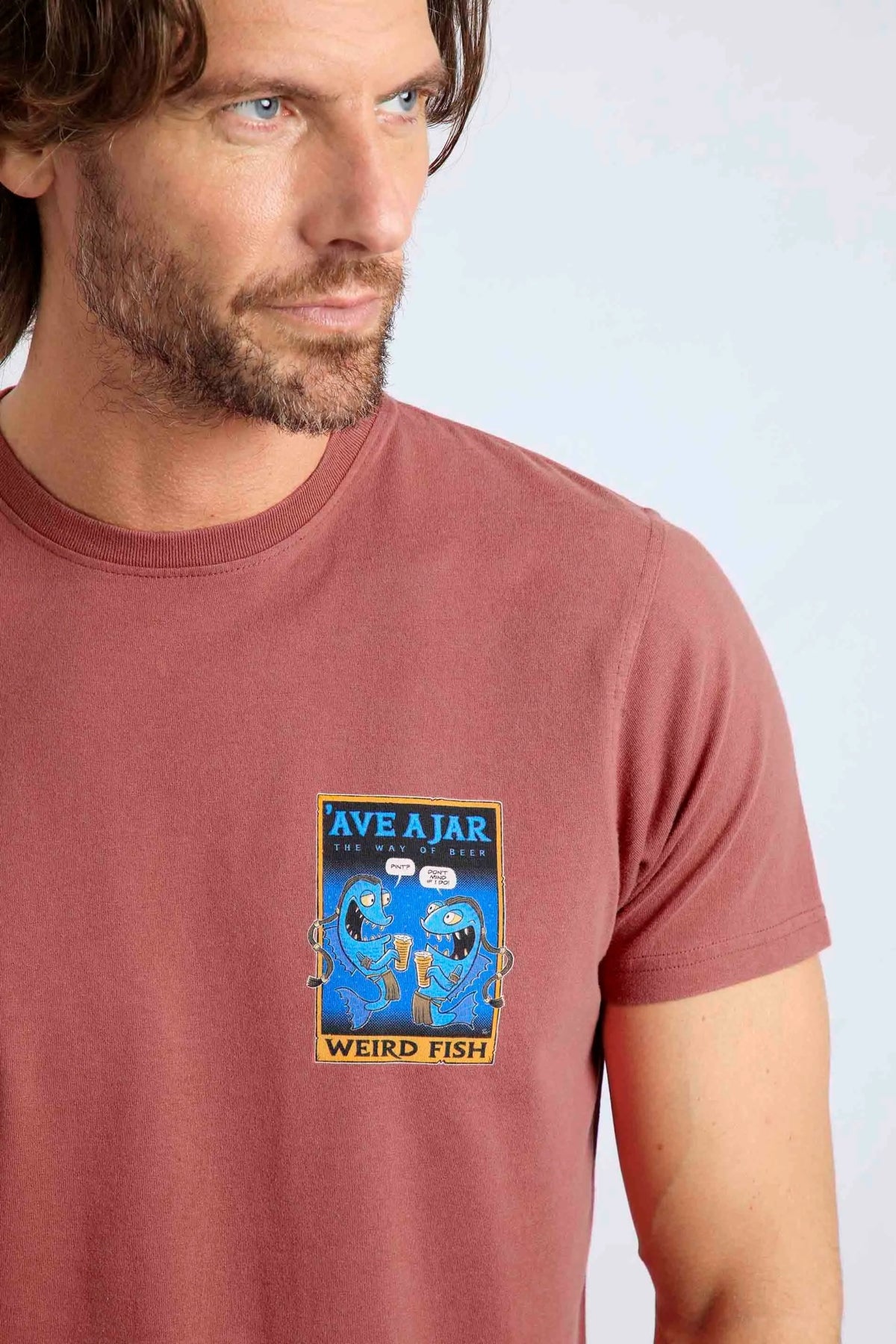 Weird Fish Mens Ave a Jar Printed T-Shirt - Rosewood