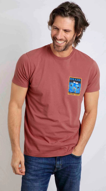 Weird Fish men's Ave a Jar: The Way of Beer, printed Avatar themed short sleeve tee in Rosewood.