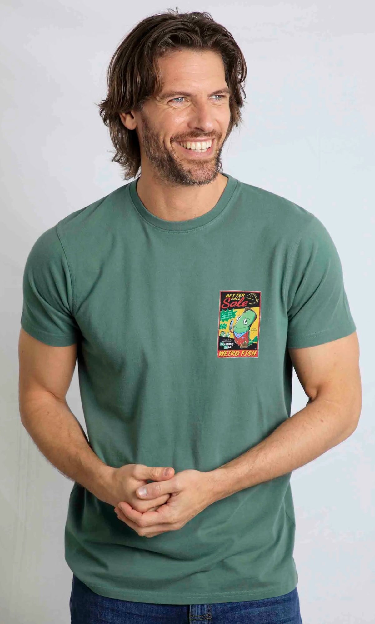 Weird Fish men's Call Sole printed short sleeve tee in Dusky Green - parody of the Better Call Saul TV show.