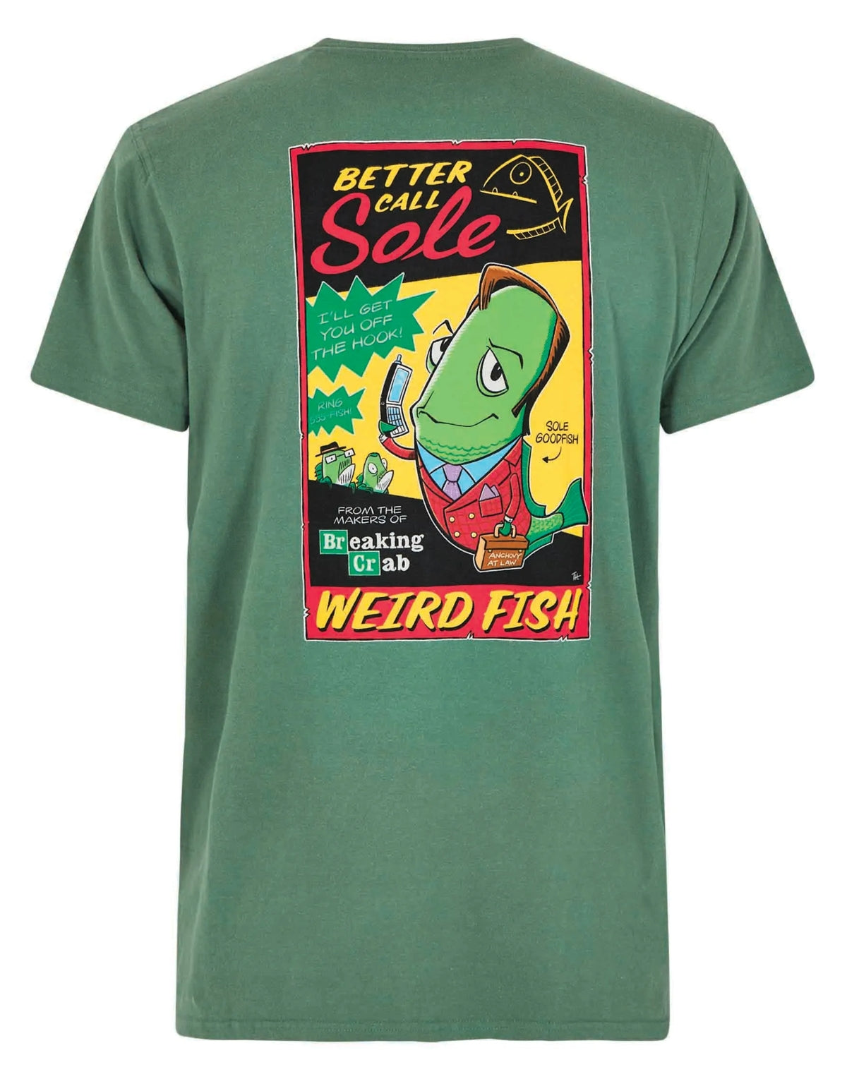Men's Call Sole printed tee from Weird Fish in Dusky Green, parody of the Better Call Saul TV series.