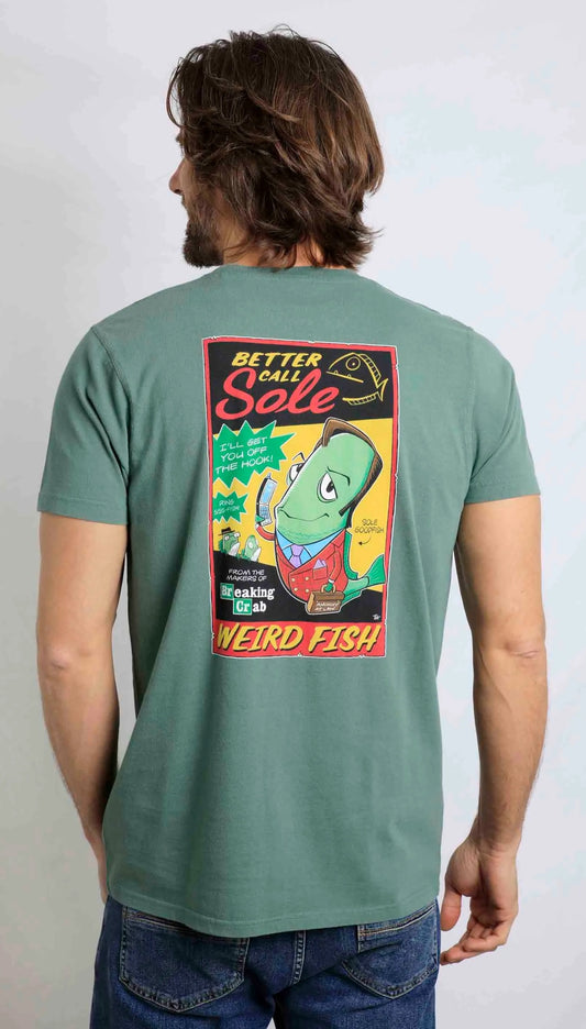 Weird Fish men's Call Sole printed tee in Dusky Green - parody of the Better Call Saul TV show.