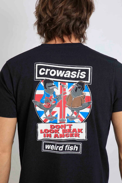 Weird Fish men's Crowasis - Don't look Beak in Anger printed tee in black.