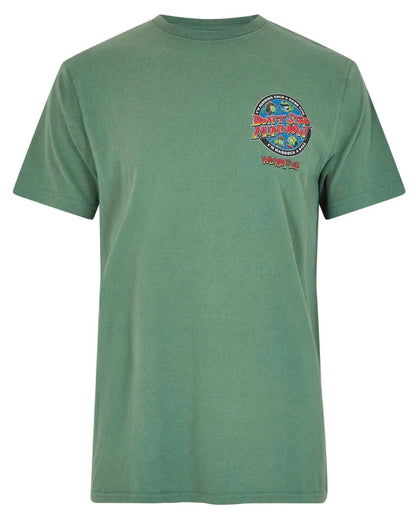A men's short sleeve crew neck tee from Weird Fish in Dusky Green featuring their Queen themed Stop Minnow print.