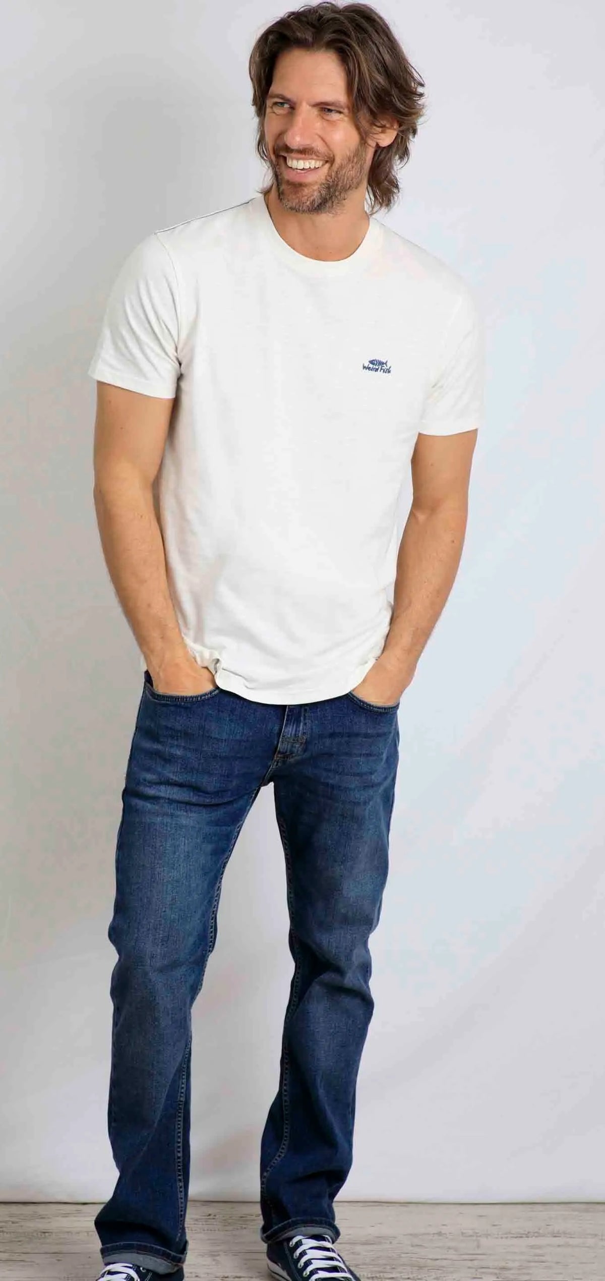 Weird Fish Mens Fished T-Shirt - Dusty White / Navy Logo